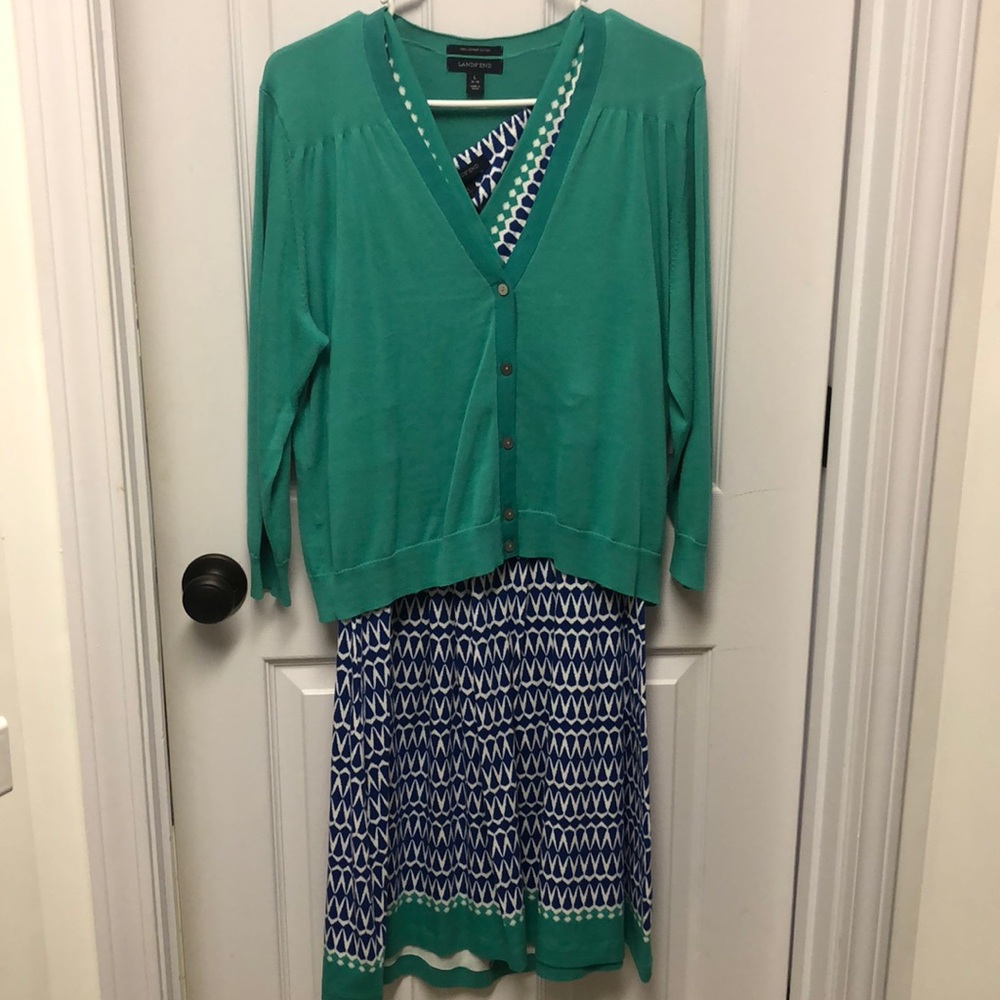 Lands End Dress & Cardigan Combo